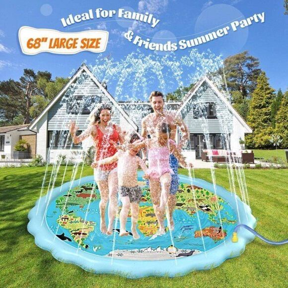 Ottoy Splash Water Mat,68'' Sprinkler Pool Pad 'World Animal Map' learning Toys - Picture 2 of 7